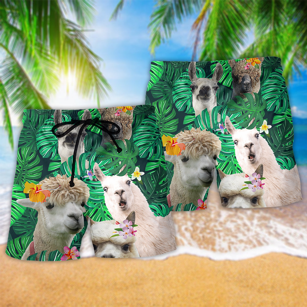 Llama Cute Love Tropical Green Art – Beach Short