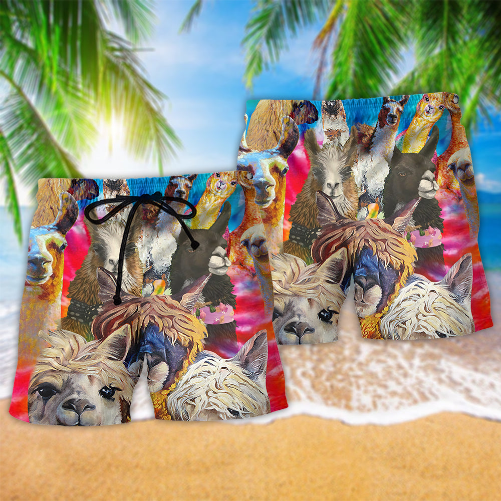 Llama Smile Happy Color Art – Beach Short