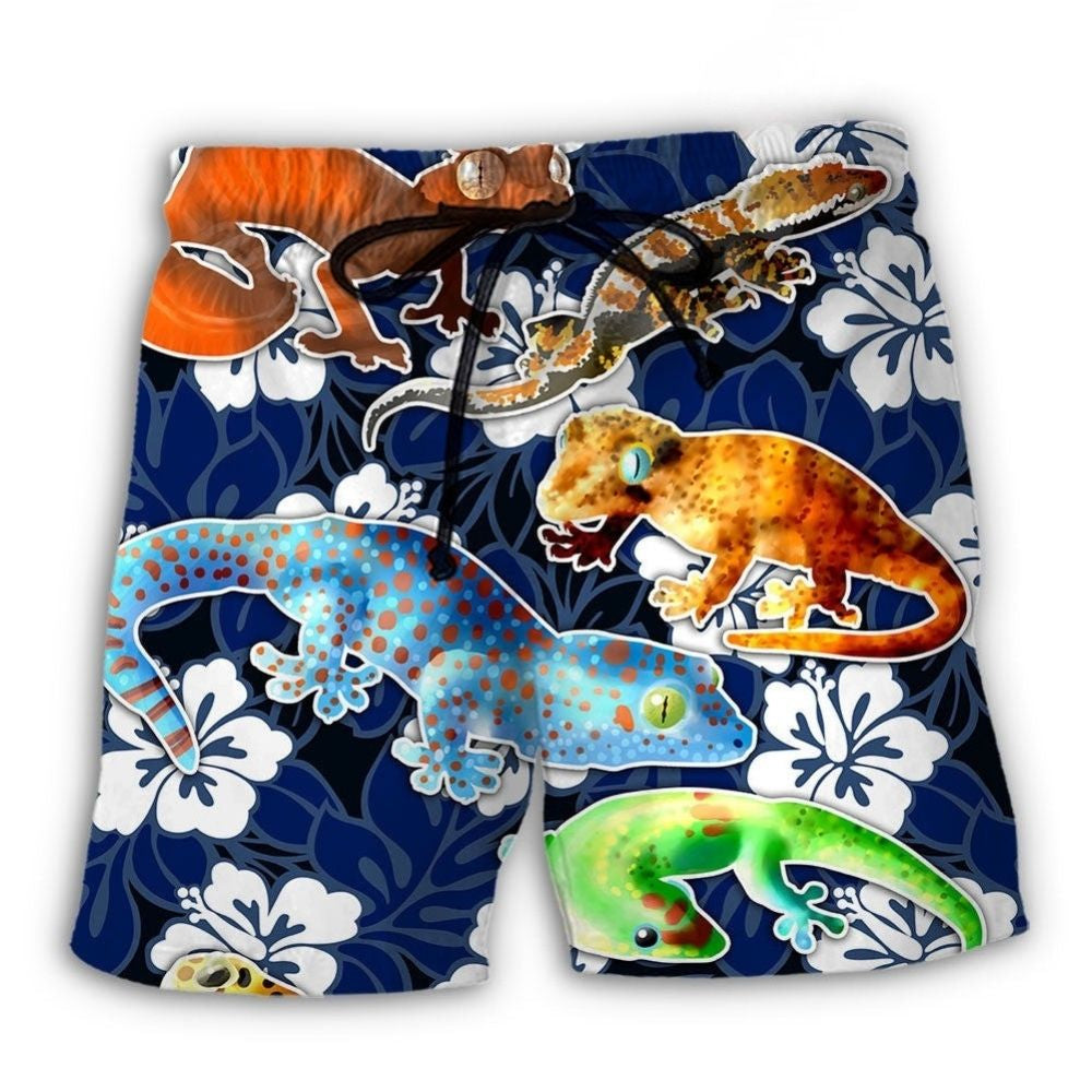 Leopard Gecko Blue Tropical Flower Lover - Beach Short