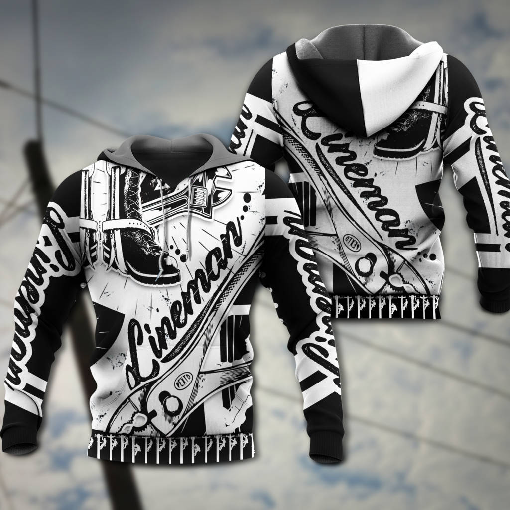 Lineman Black And White Art – 3D Hoodie3