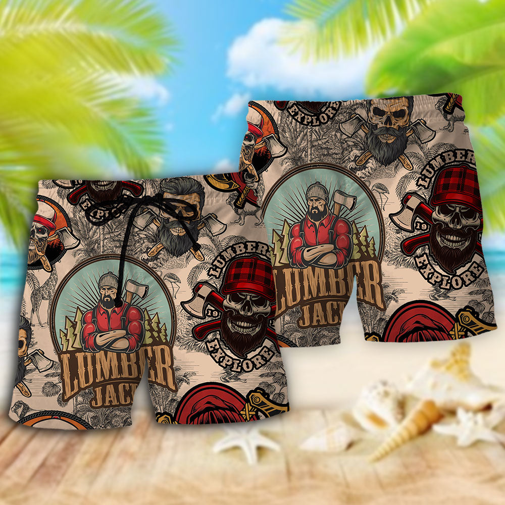 Cool Lumberjack Skull Rugged Art – Beach Short