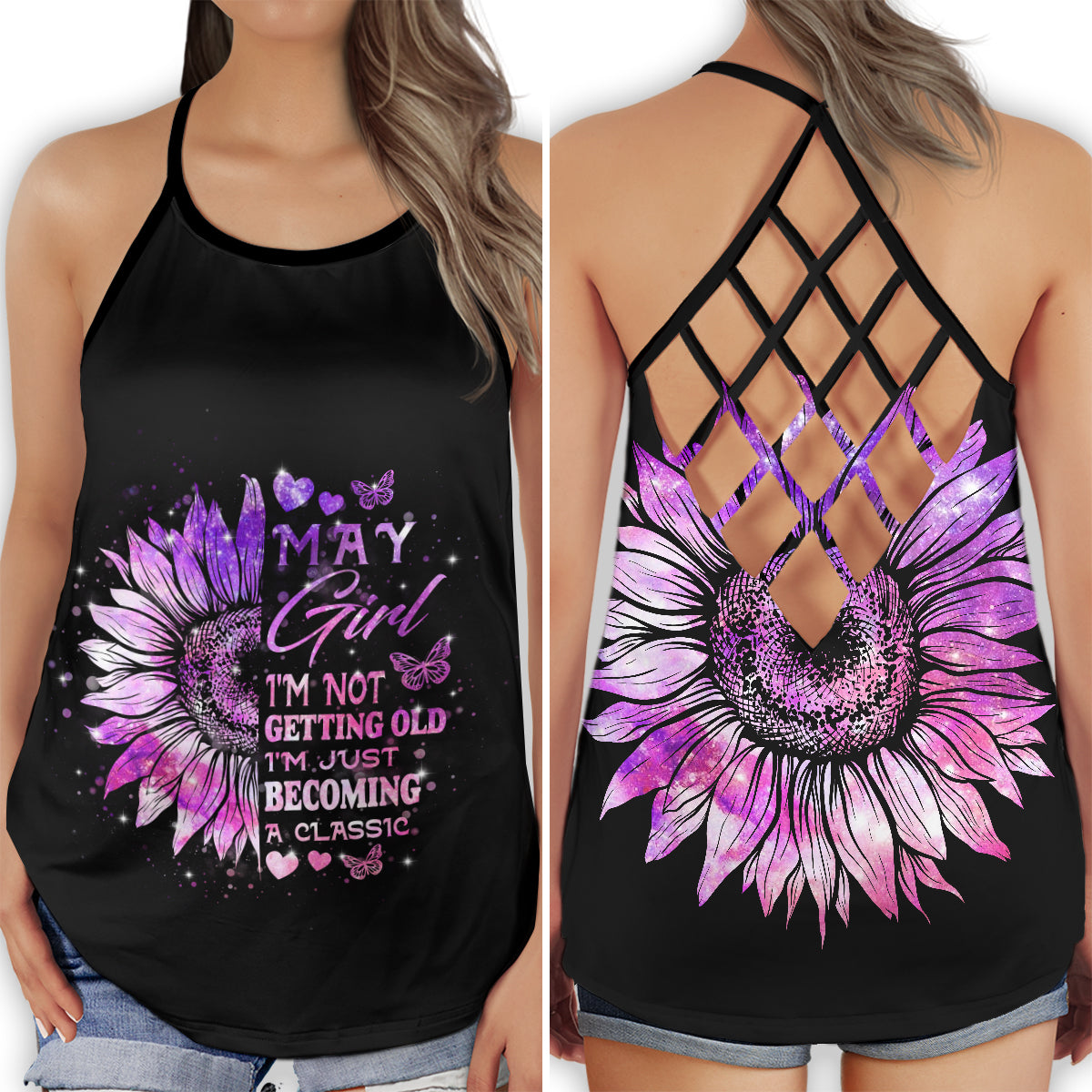 Sunflower May Girl Floral Summer Soft Aesthetic Style - Hollow Tank Top