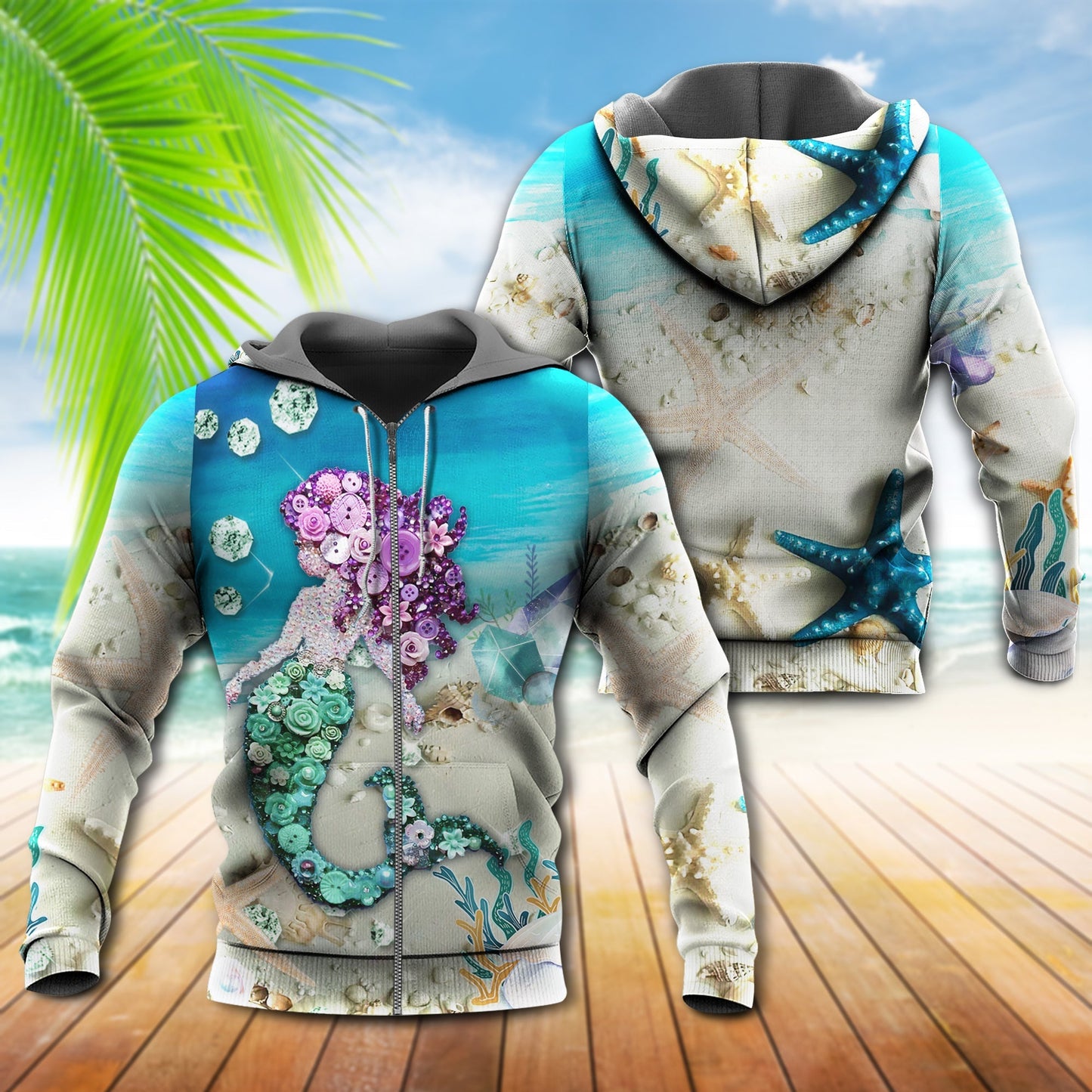 Mermaid Love Blue Ocean Sky - 3D Hoodie