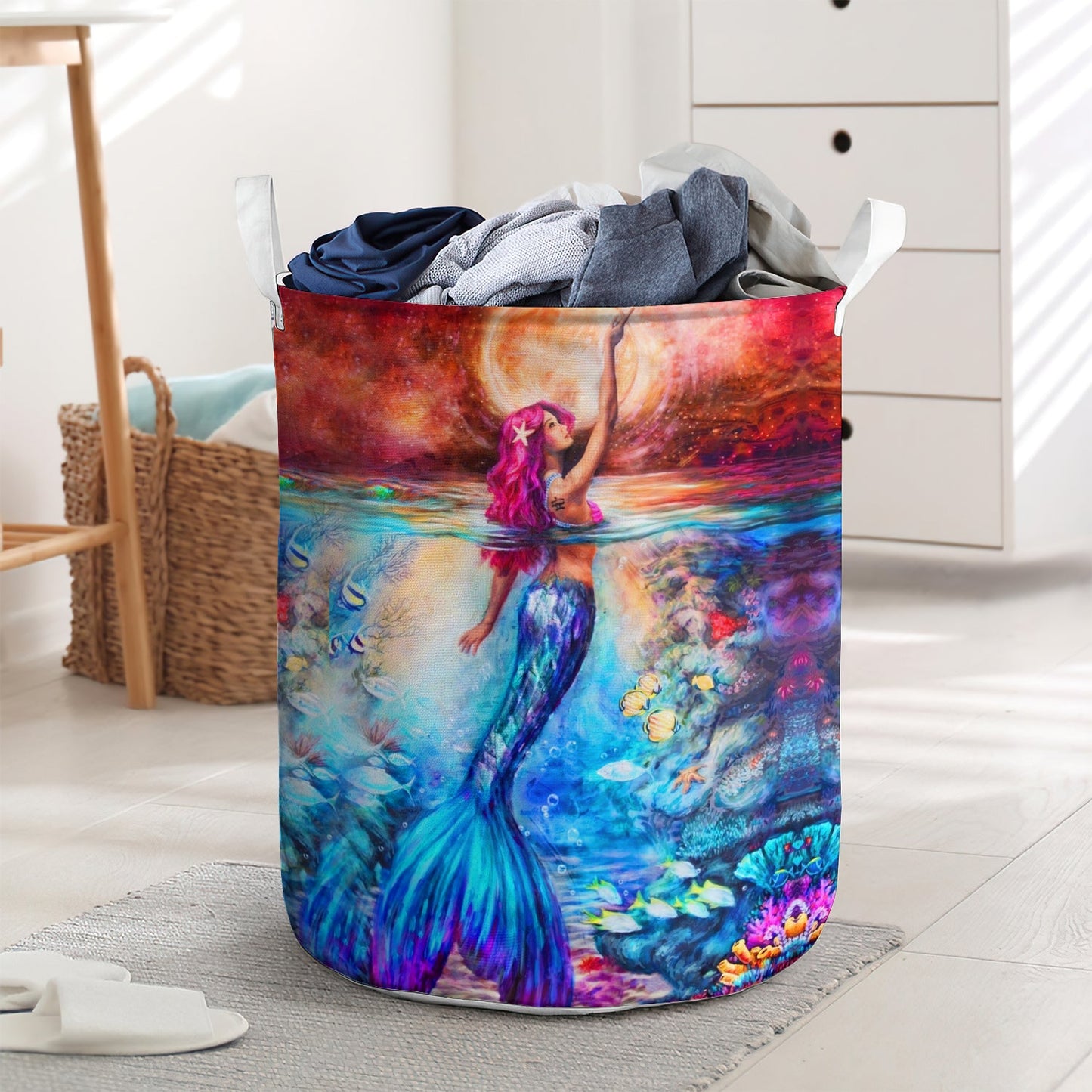 Beautiful mermaid blue sea - Laundry basket - LAUB04TNH020322 - Owls Matrix LTD