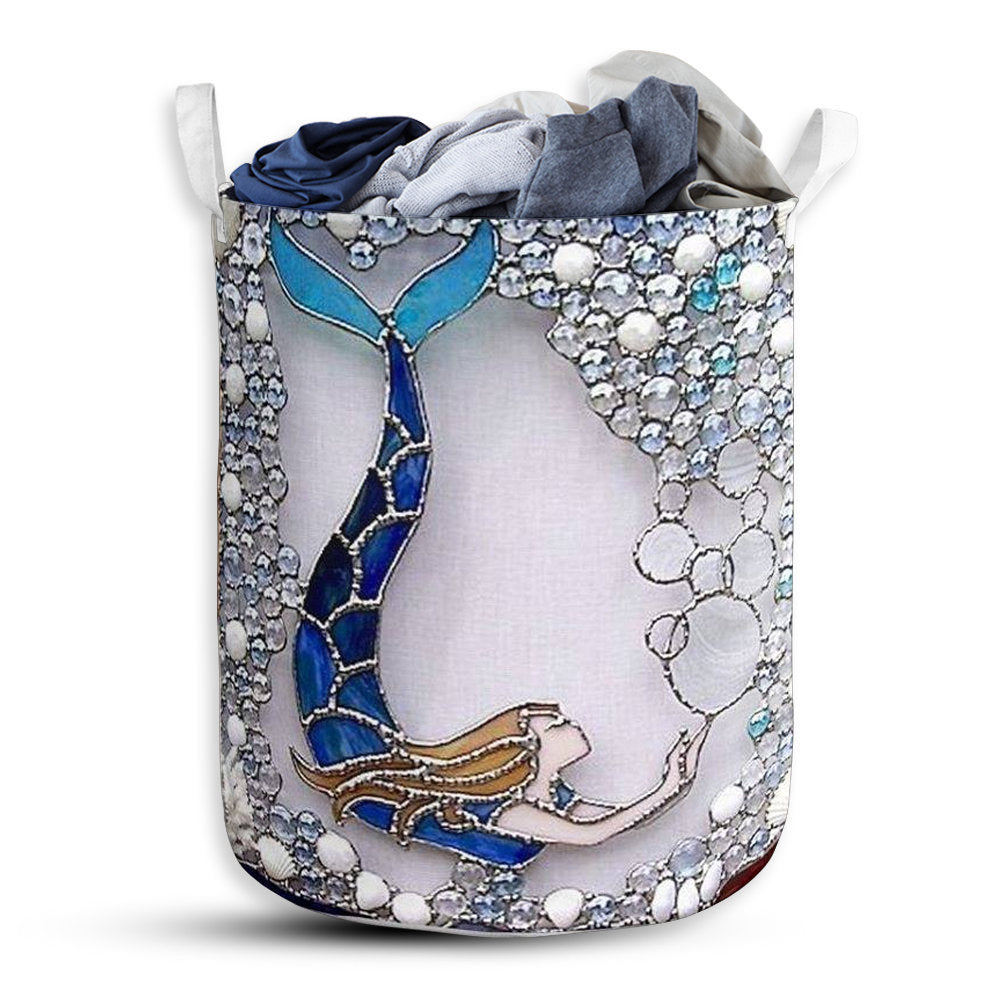 M: 21.65"x15.75" (55x40 cm) Mermaid Blue Ocean Basic Style - Laundry Basket - Owls Matrix LTD
