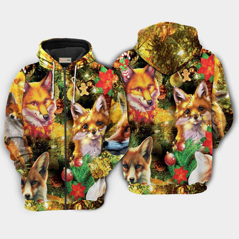 Merry Christmas Foxmas Art – 3D Hoodie