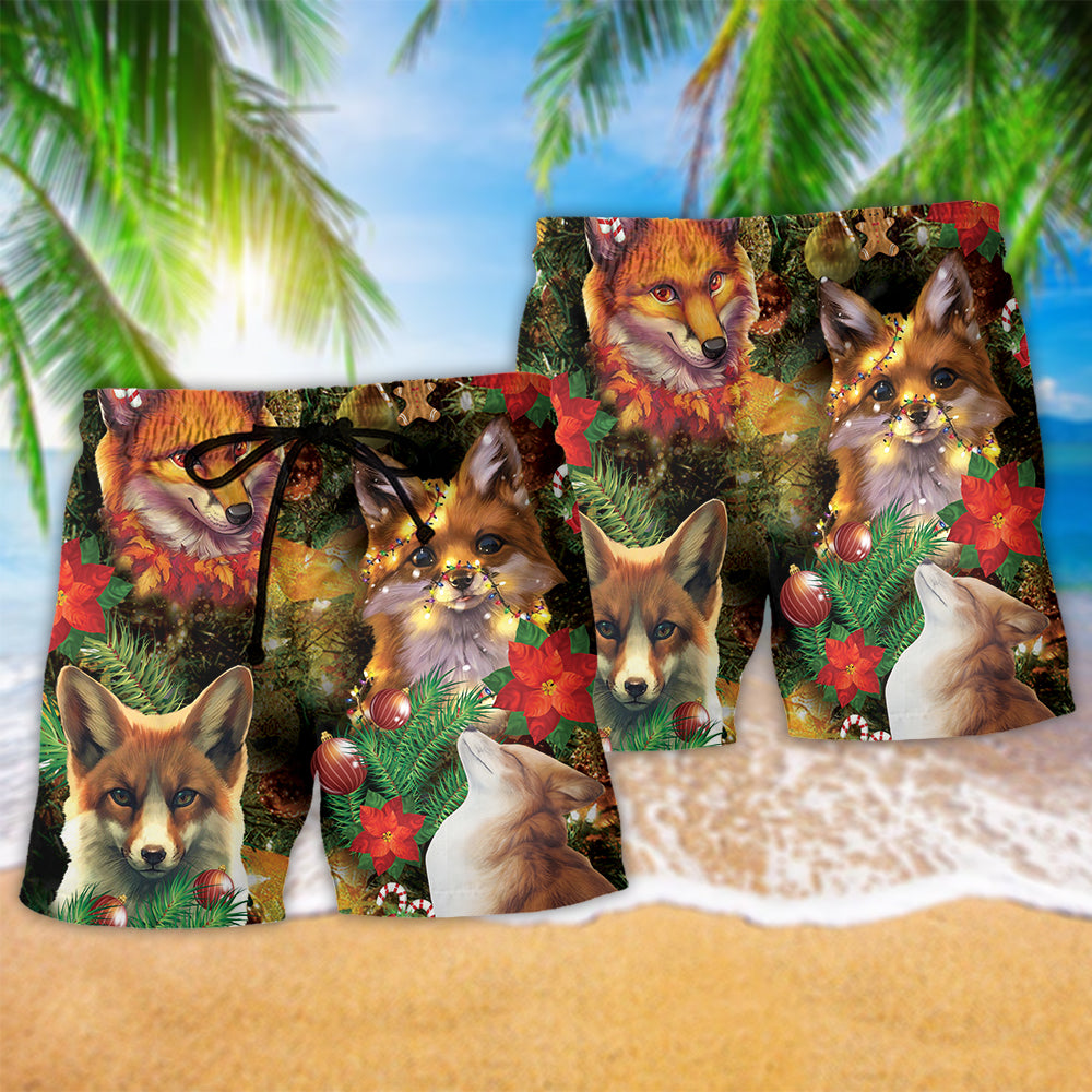 Merry Christmas Foxmas Floral - Beach Short