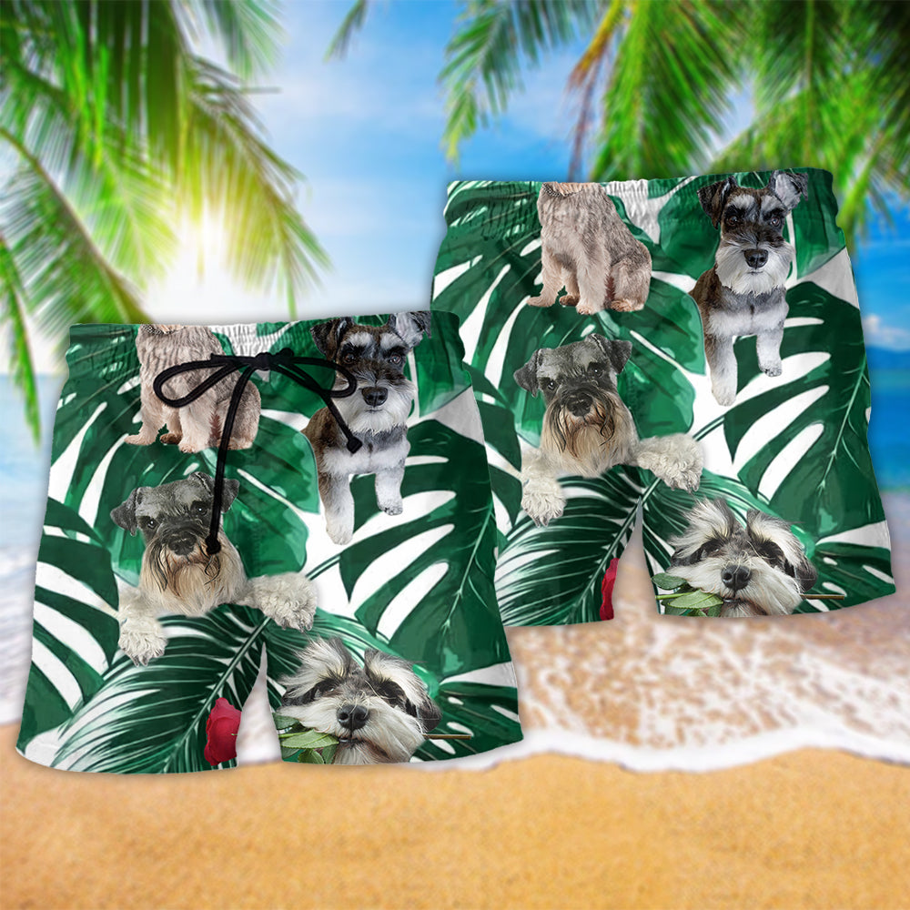Miniature Schnauzer Tropical Leaf Art – Beach Short