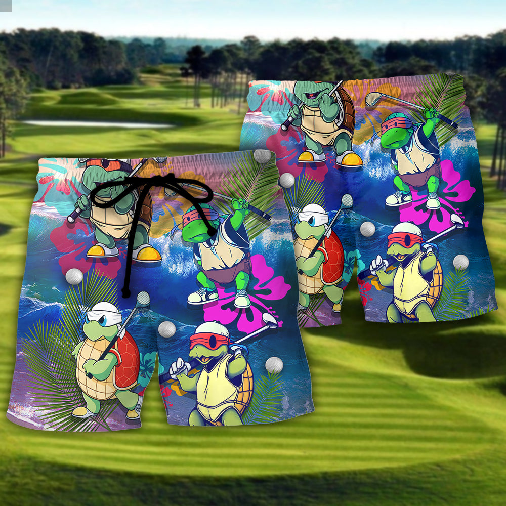 Golf Turtle Playing Golf I’d Tap That Funny - Beach Short
