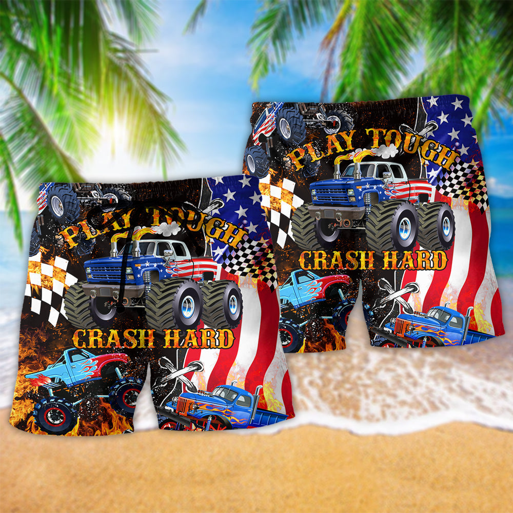 Monster Truck Tough Play Hard Action Art – Beach Short