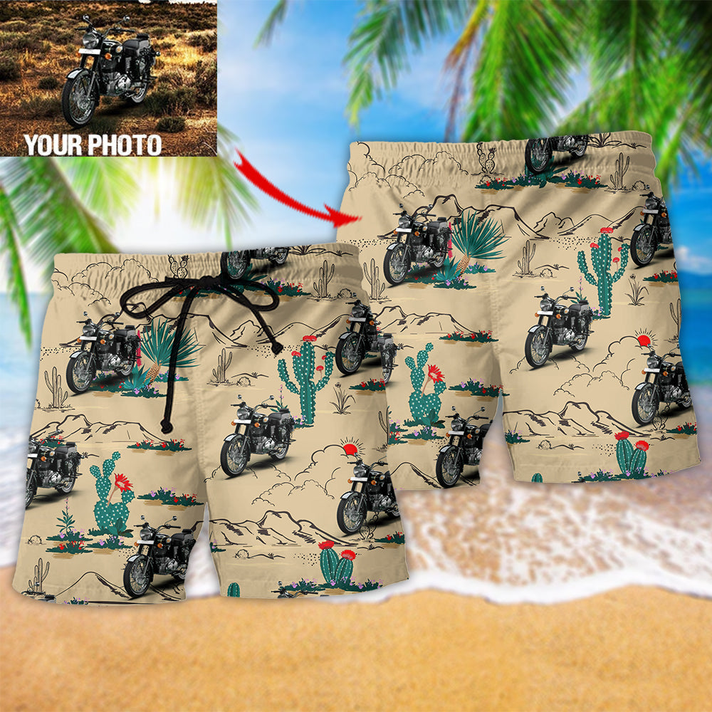 Desert Motorcycle Adventure Art Custom Photo - Beach Short