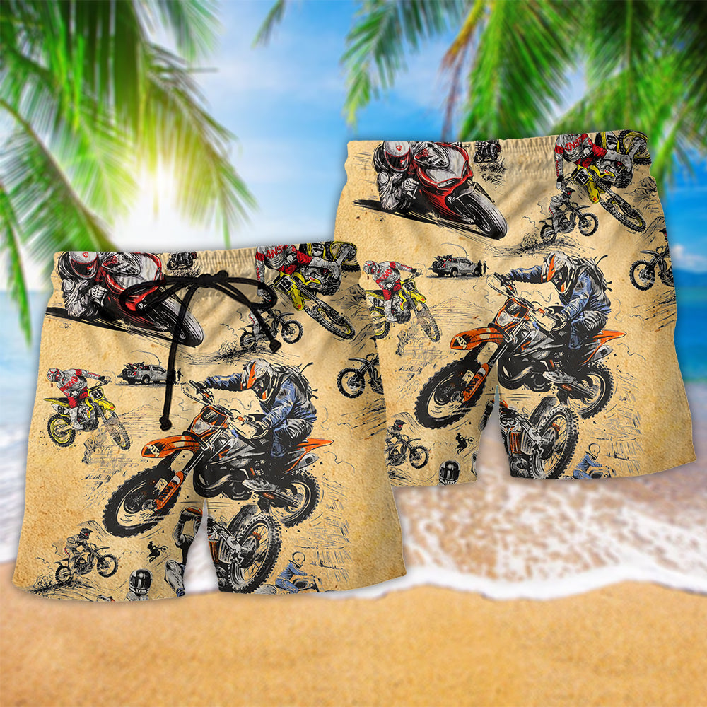 Retro Motorcycle Racing Cool Art – Beach Short