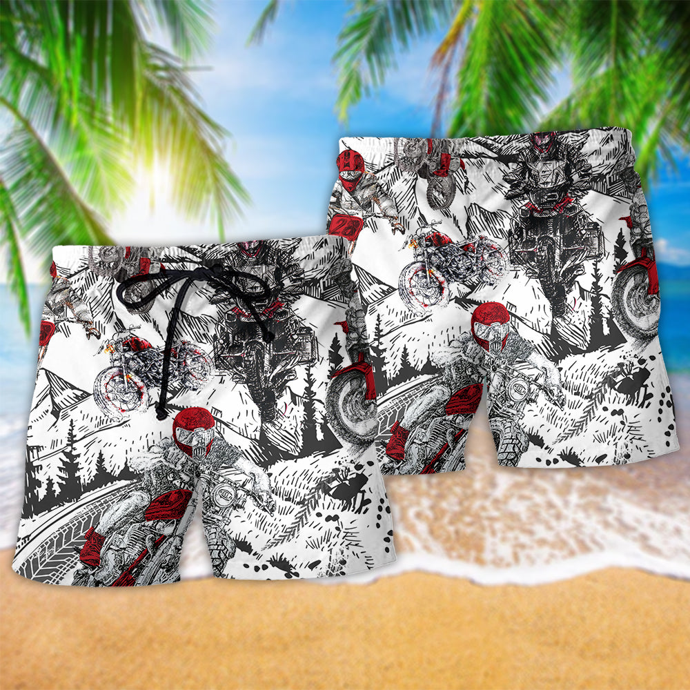 Motorcycle Life Journey Snow Mountain Art – Beach Short
