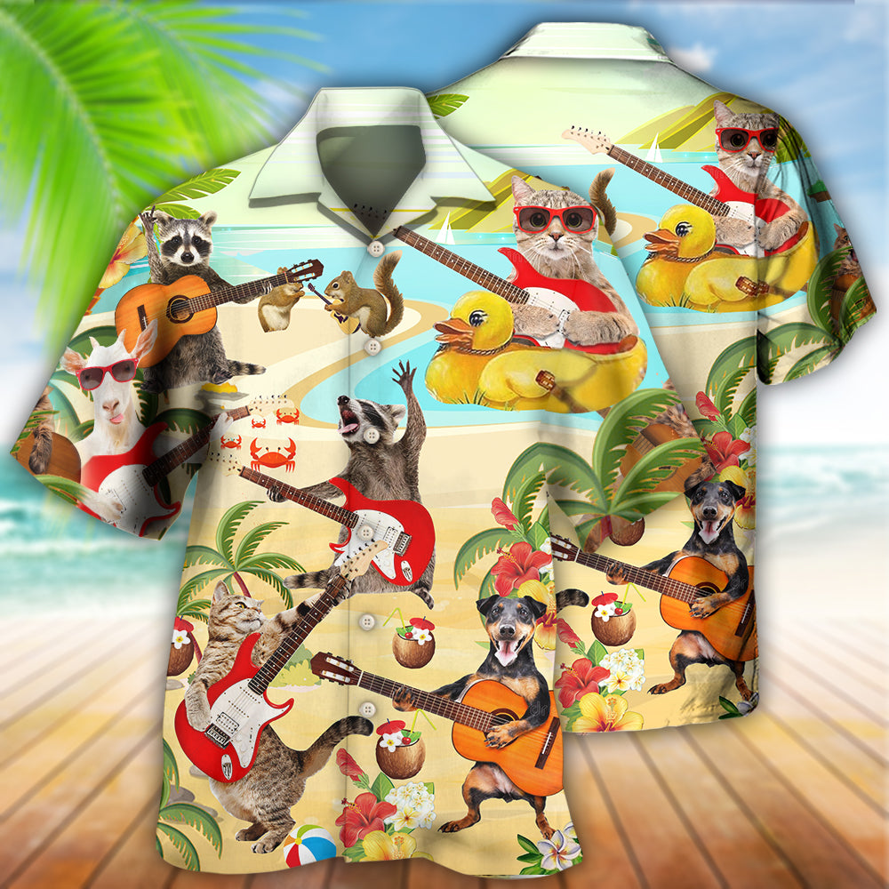 Guitar Music Animals Floral Art – Hawaiian Shirt