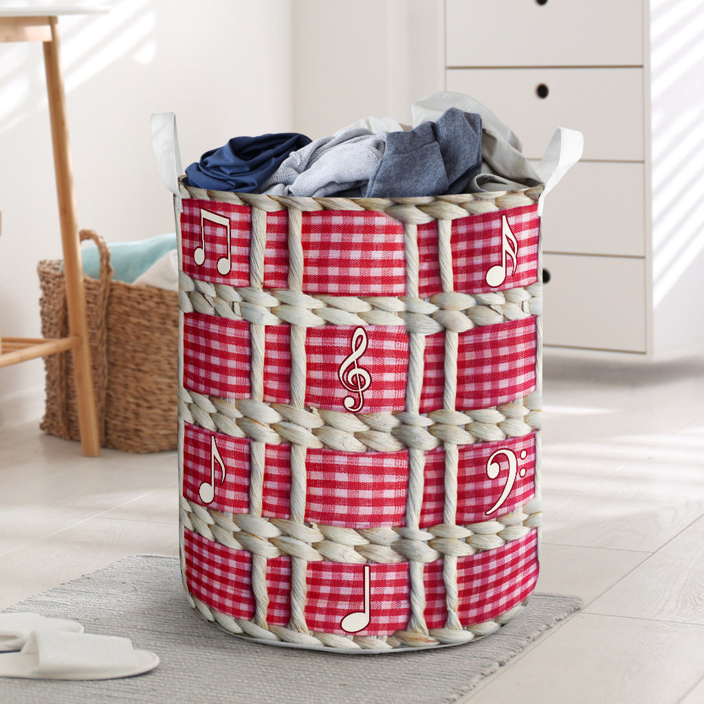 Music Embroidery Rattan Pink - Laundry Basket - Owls Matrix LTD