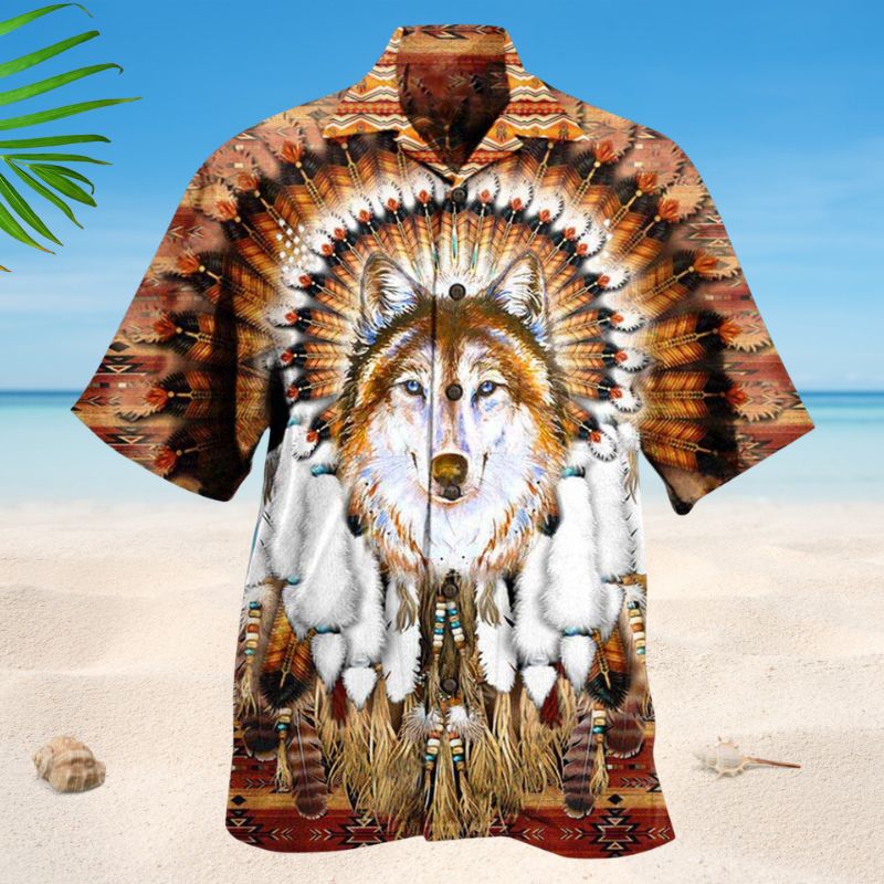 Native American Wolf Feather Style – Hawaiian Shirt