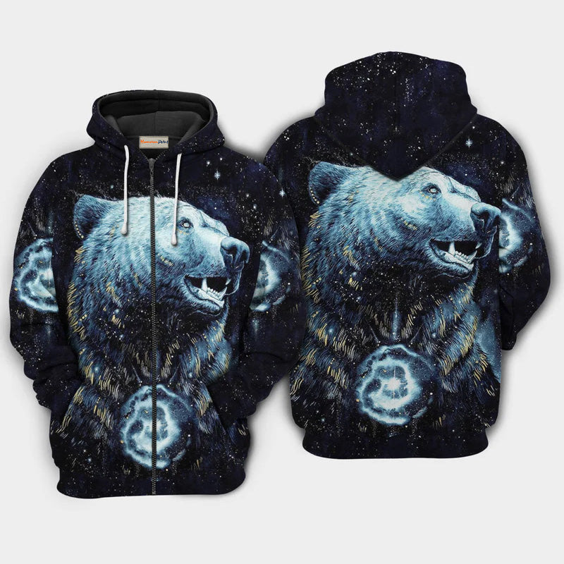 Native Bear Galaxy Style Art – 3D Hoodie