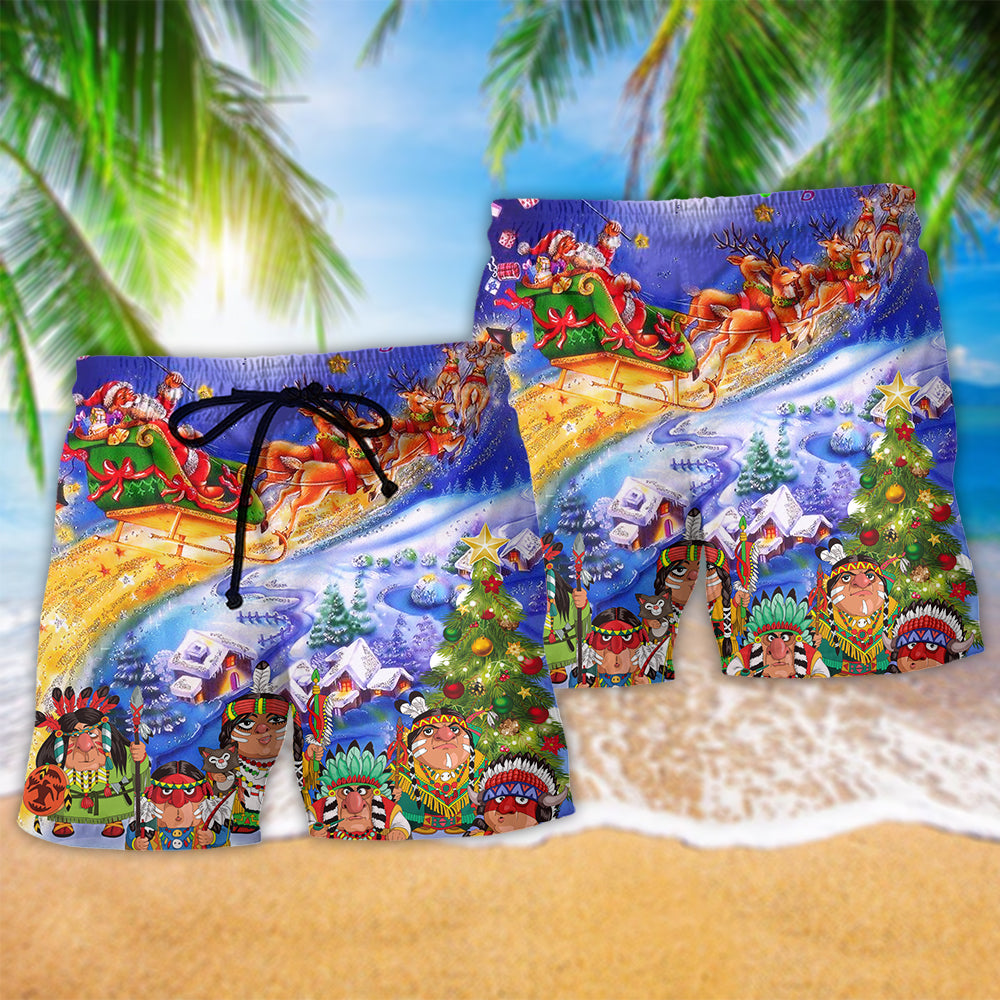 Funny Native Style Christmas Night Art – Beach Short