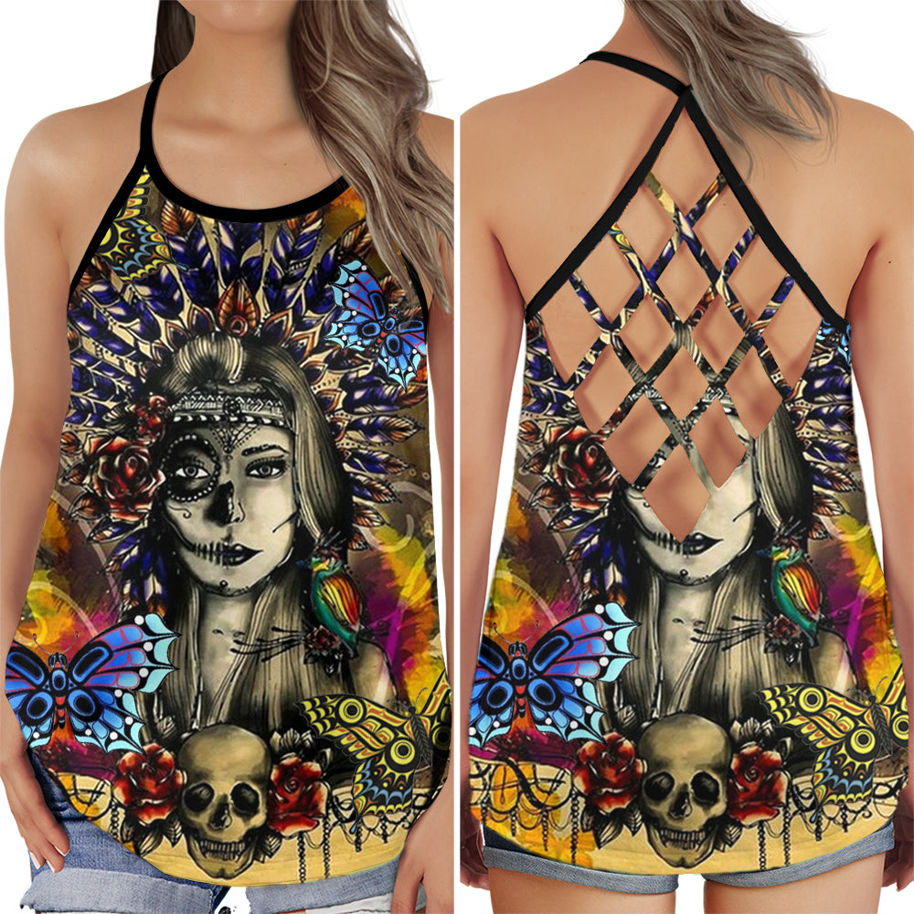 Native Girl Skull Bold Spirit - Hollow Tank Top