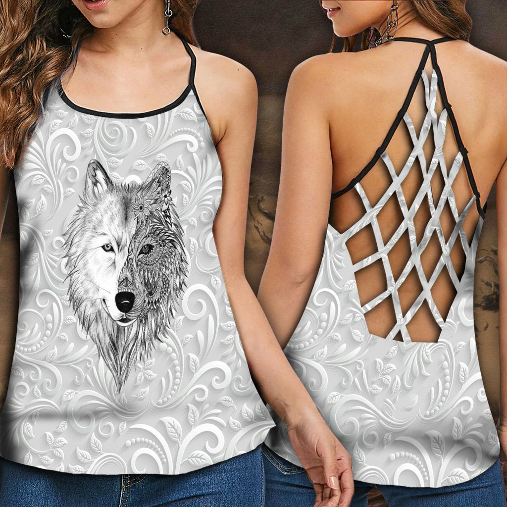Wolf Black And White Pattern – Hollow Tank Top