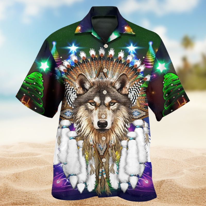 Native Wolf Christmas Style – Hawaiian Shirt