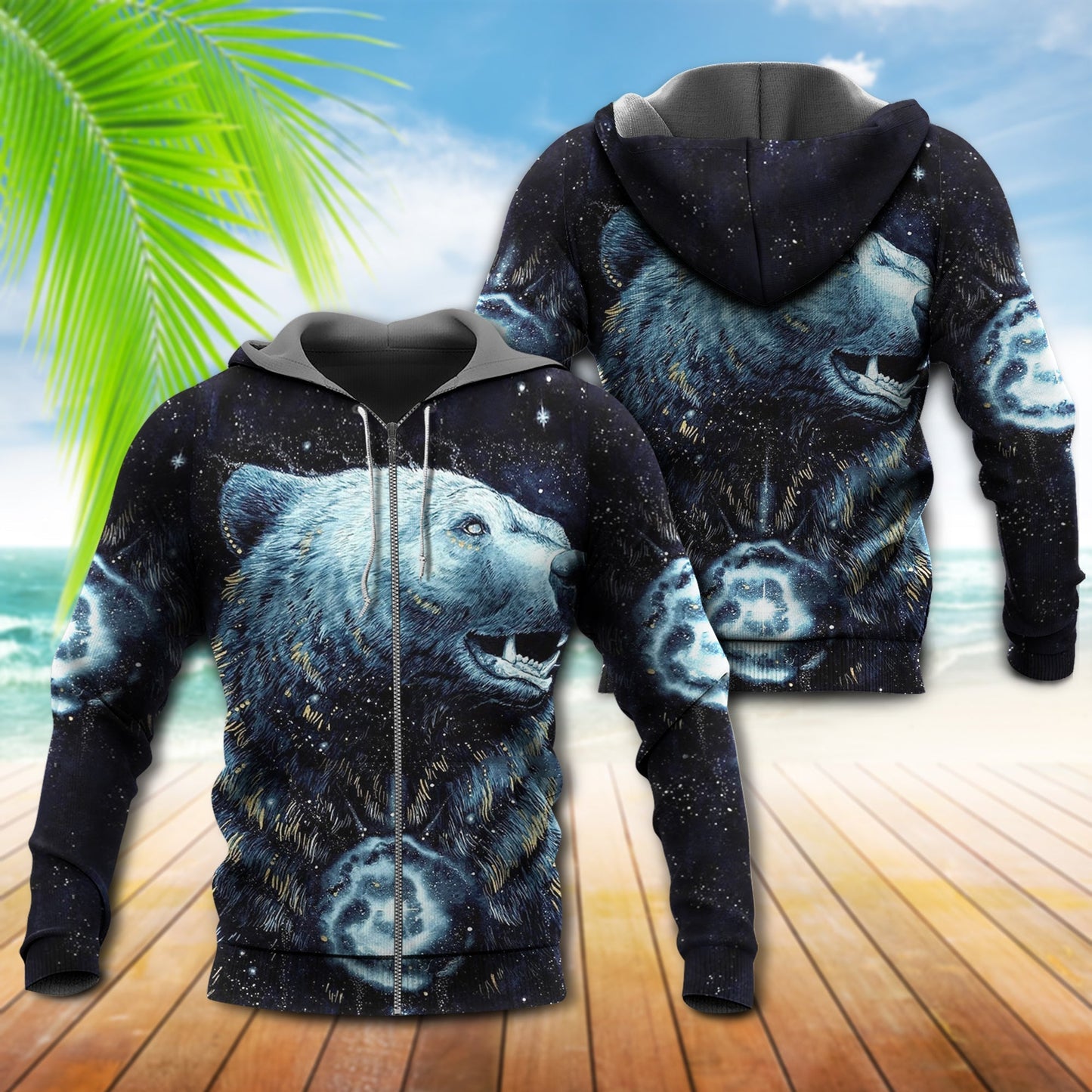 Native Bear Galaxy Dark Art - 3D Hoodie