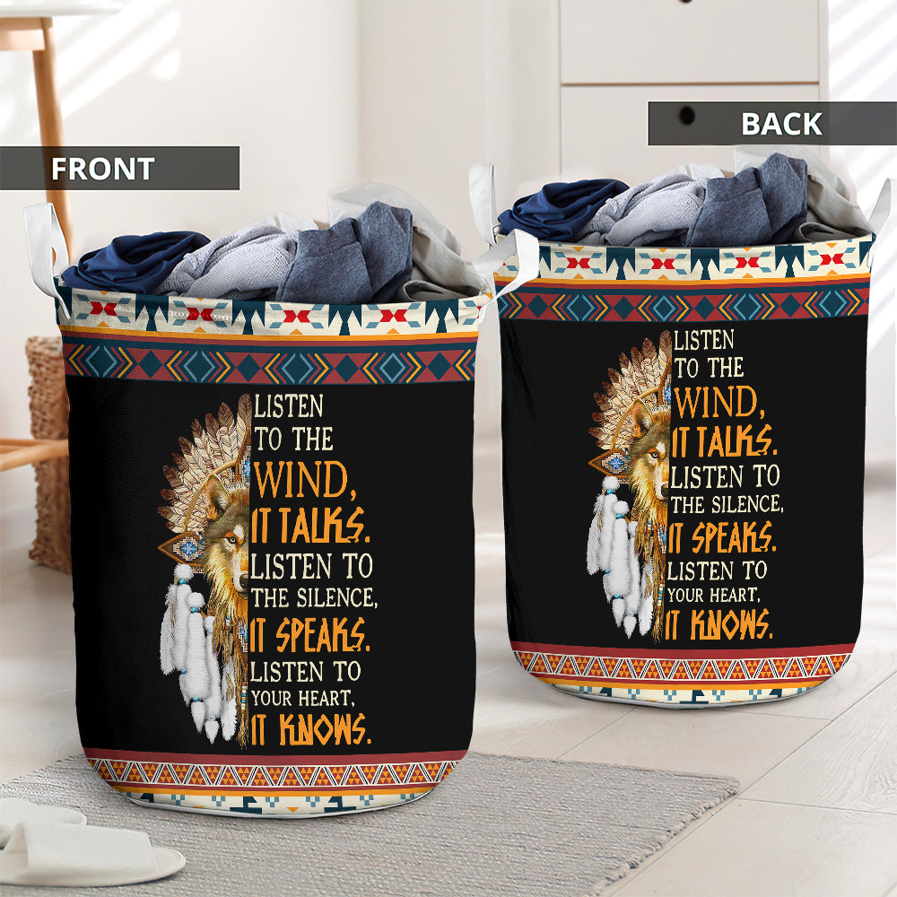 Native wolf dreamcatcher listen to the wind - Laundry basket - LAUB05TNH240222-Owls Matrix