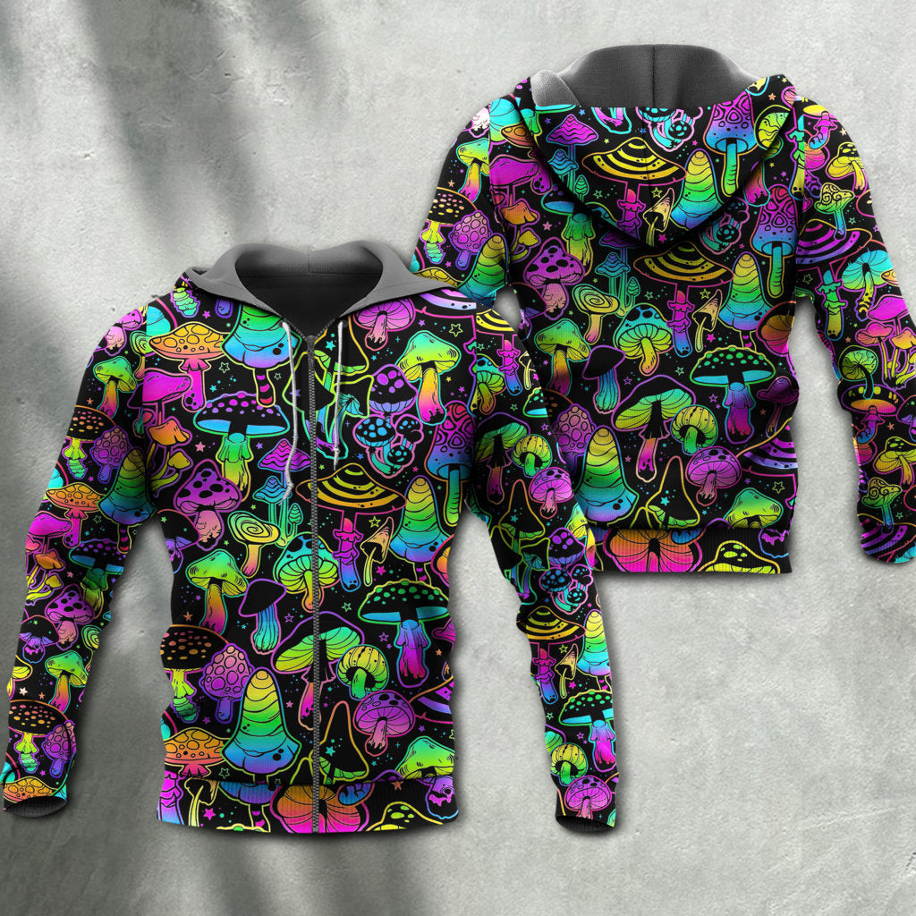 Neon Magic Mushroom Art - 3D Hoodie