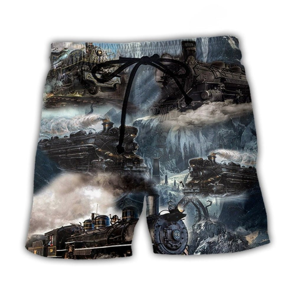 Train Near Stream Scenic Art – Beach Short