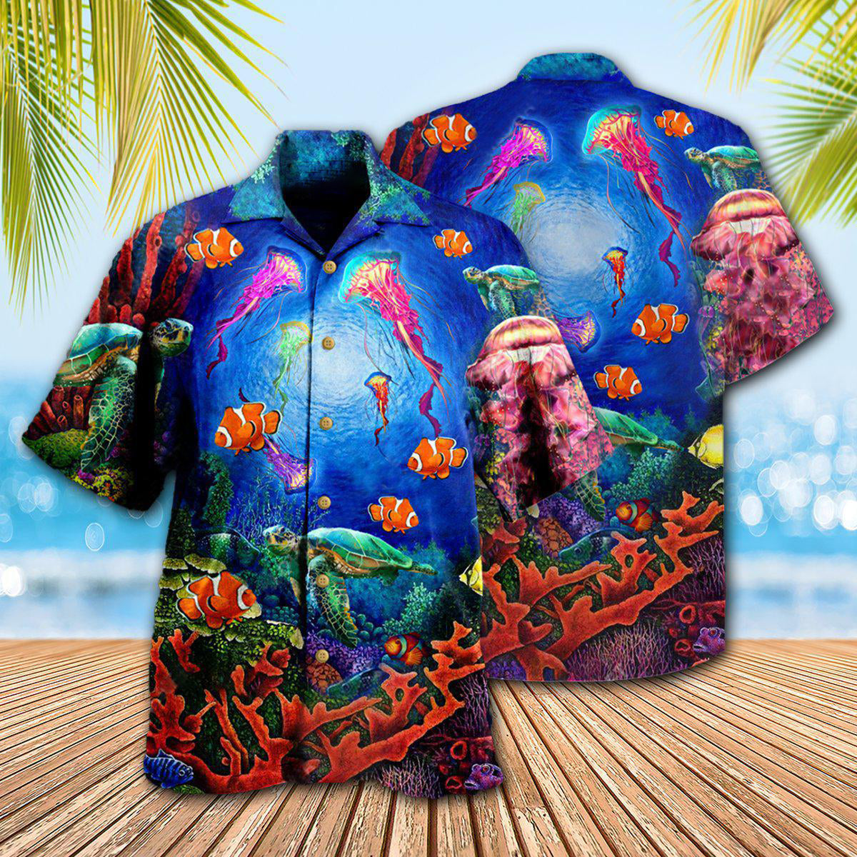 Wonderful Underwater Ocean World Blue Theme - Hawaiian Shirt