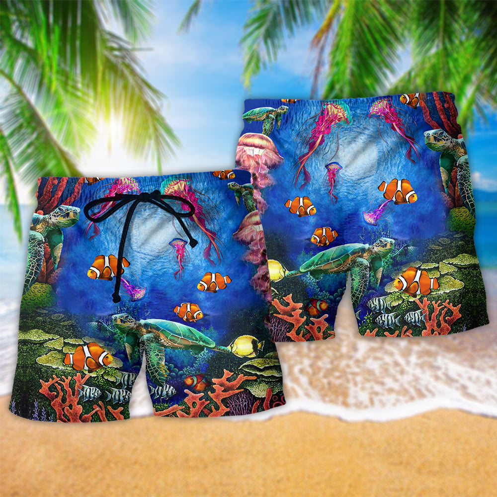 Underwater Ocean Sea Life Art – Beach Short