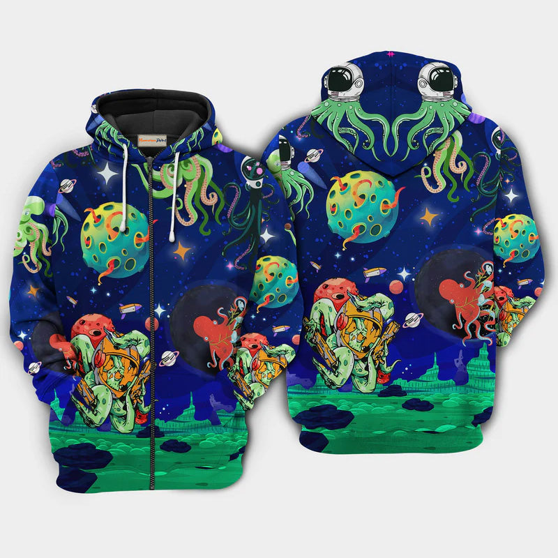 Octopus Astronaut Space Art – 3D Hoodie