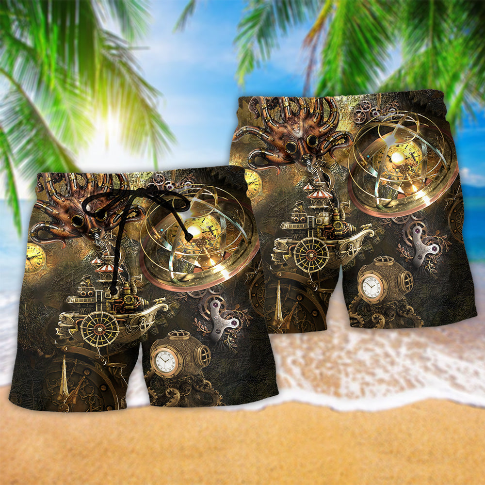 Octopus Steampunk Revolution Snow Style - Beach Short - Owls Matrix LTD