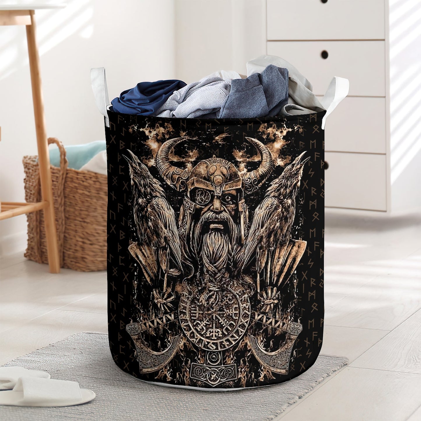 Viking Odin with Hugin and Munin - Laundry basket - LAUB07TNH280222-Owls Matrix