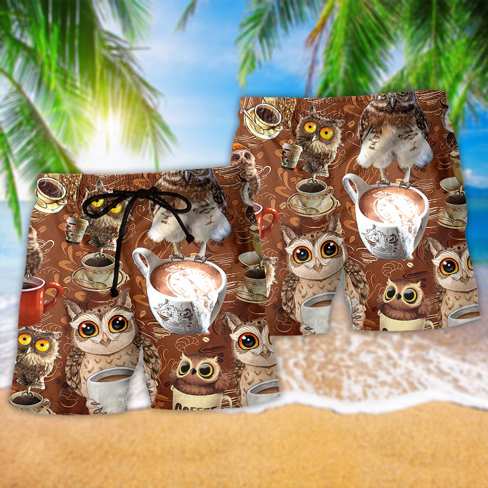 Owl Coffee Love Cozy Style Art – Beach Short