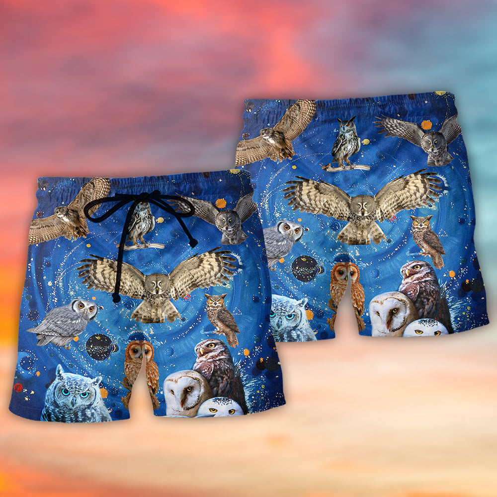 Owls Playing Together Cute Art – Beach Short