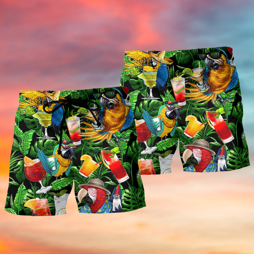 Funny Parrot Cocktail Party Art – Beach Short