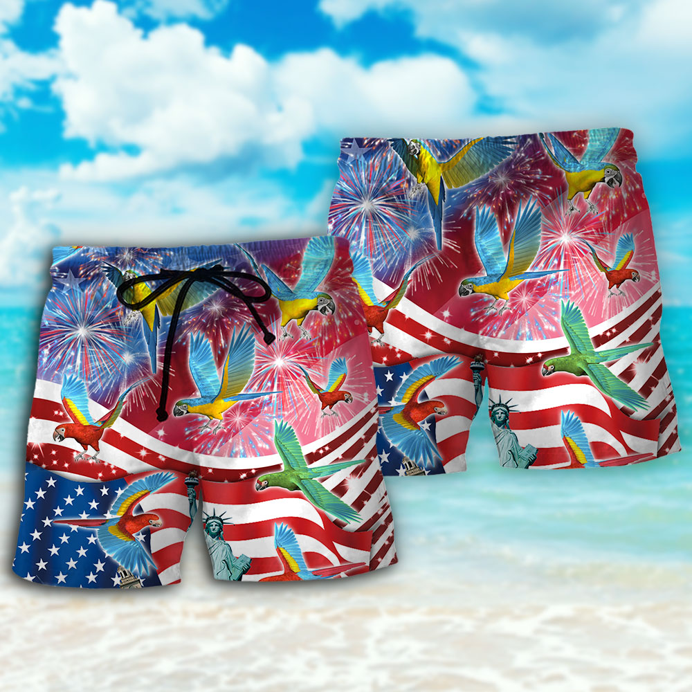 Parrot USA Flag Firework Independence Day – Beach Short