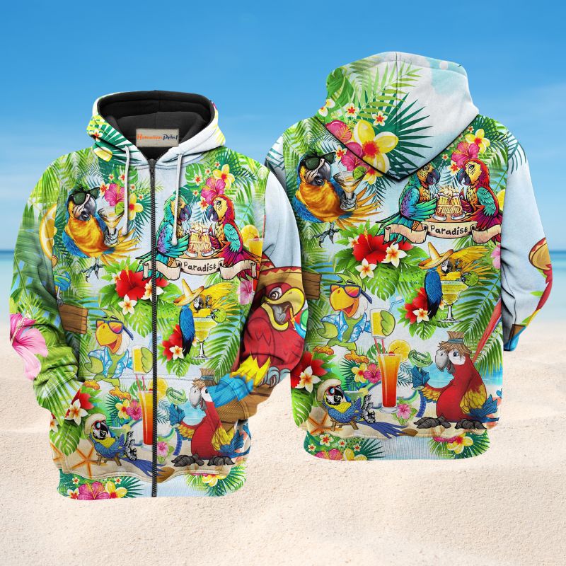 Parrots Five Oclock Cocktails Art – 3D Hoodie