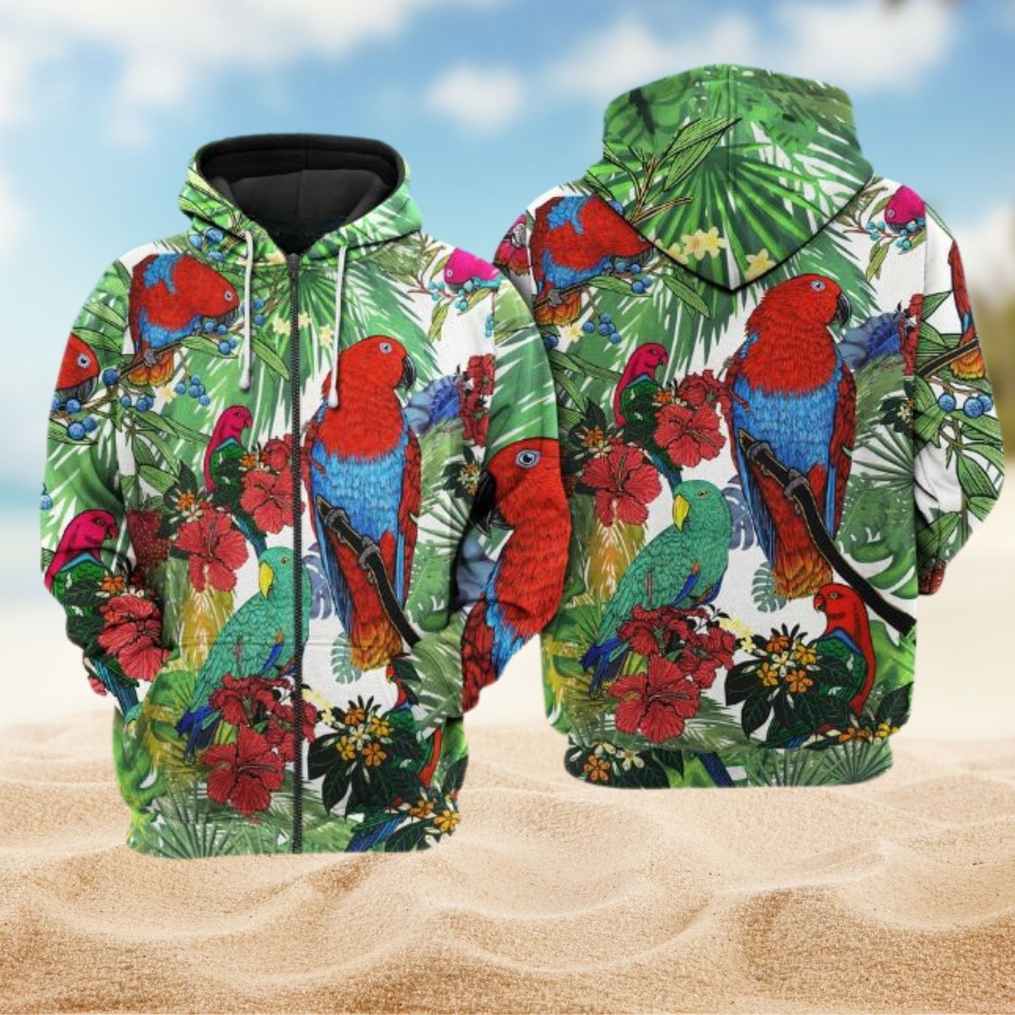 Parrots Red And Green Art – 3D Hoodie