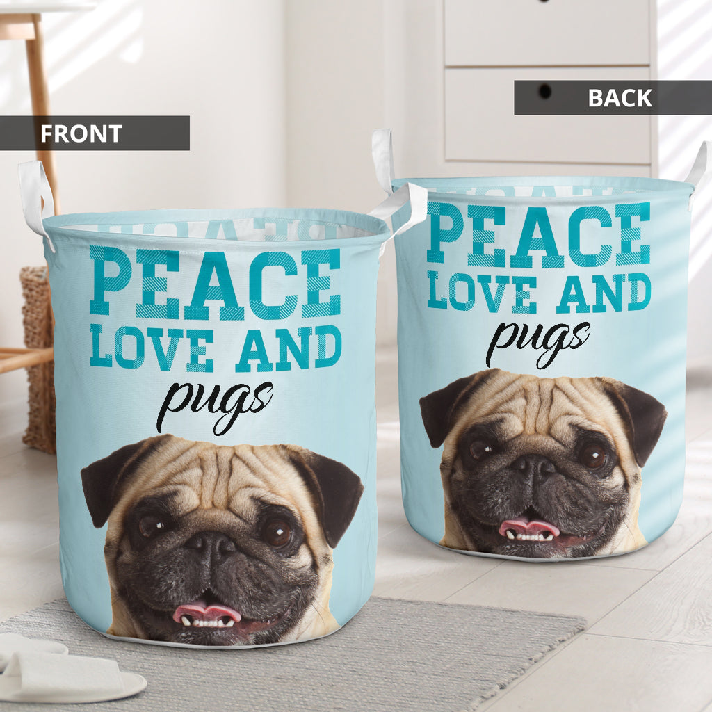 Dog Peace Love Pugs - Laundry Basket - Owls Matrix LTD