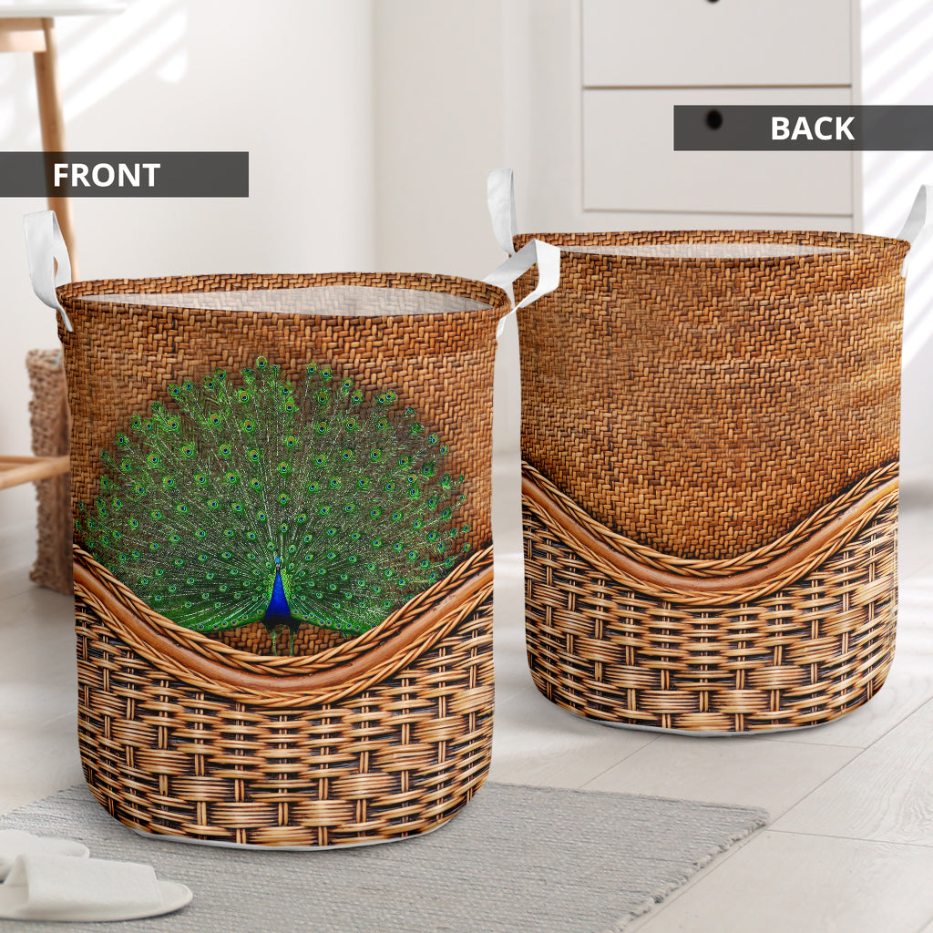 Peacock Rattan Teaxture - Laundry Basket - Owls Matrix LTD