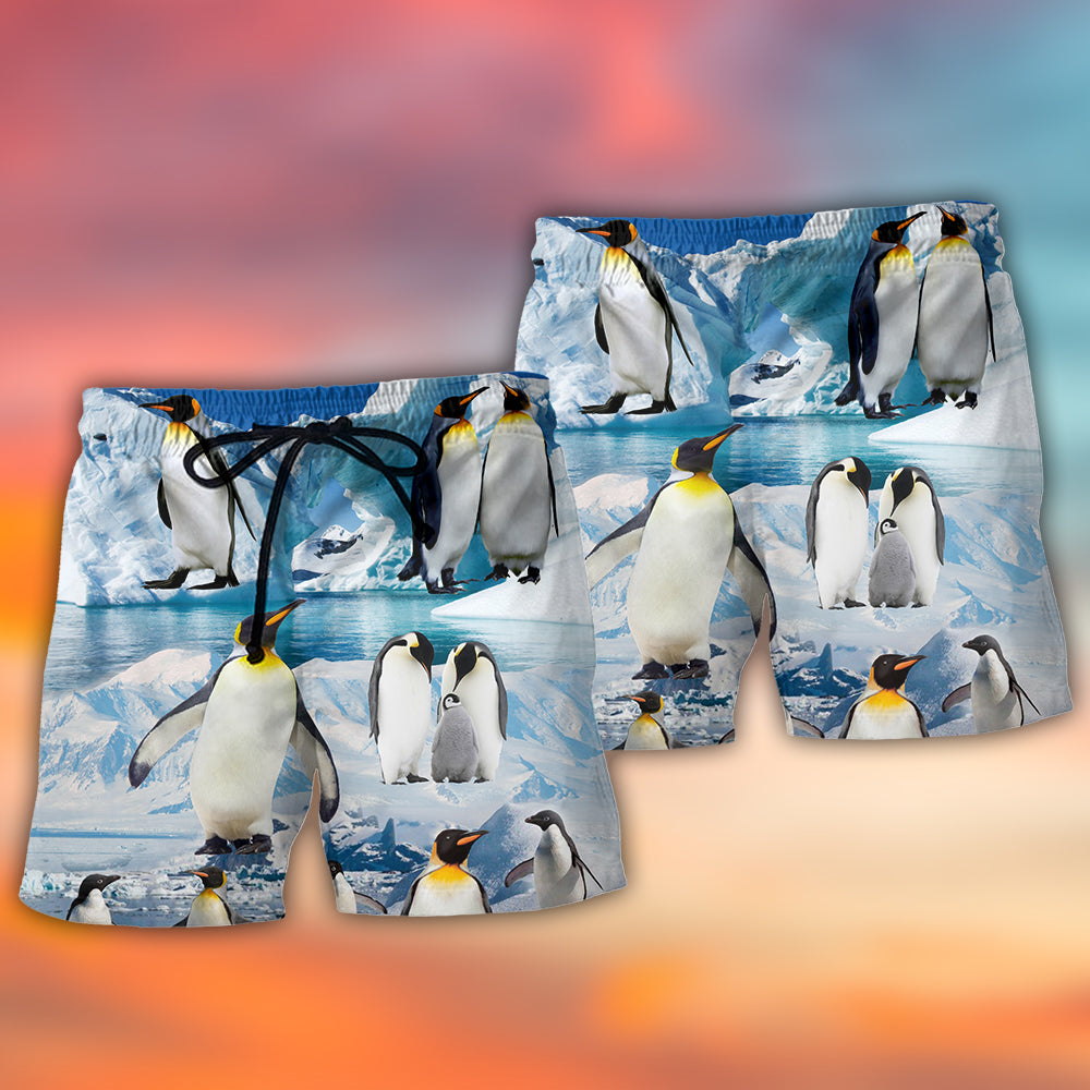 Penguins Life Together Cute Art – Beach Short