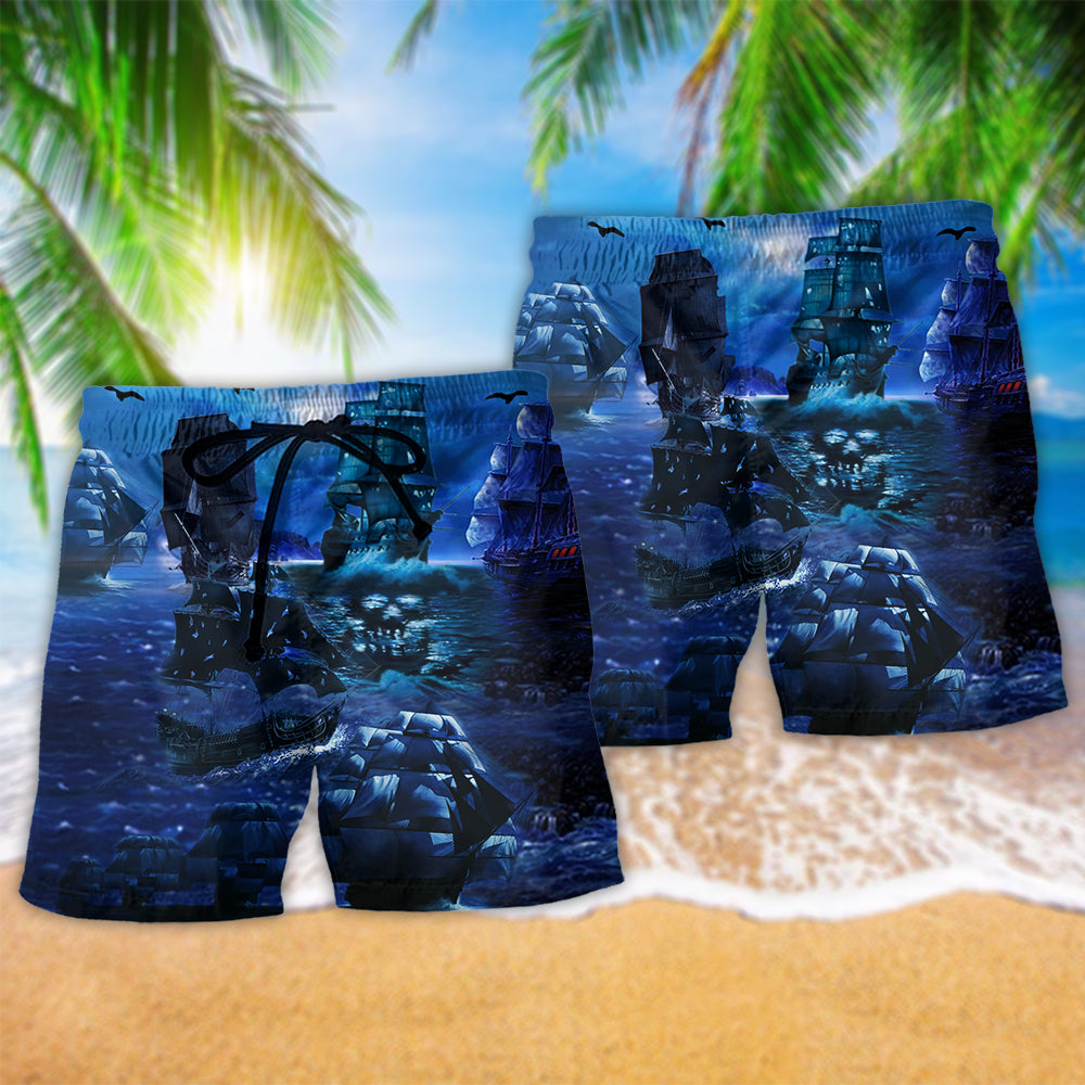 Pirate Ship Moonlight Scene - Beach Short