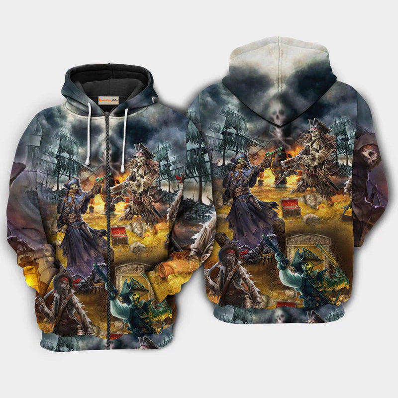 Pirate Skull Treasure Hunting Art – 3D Hoodie