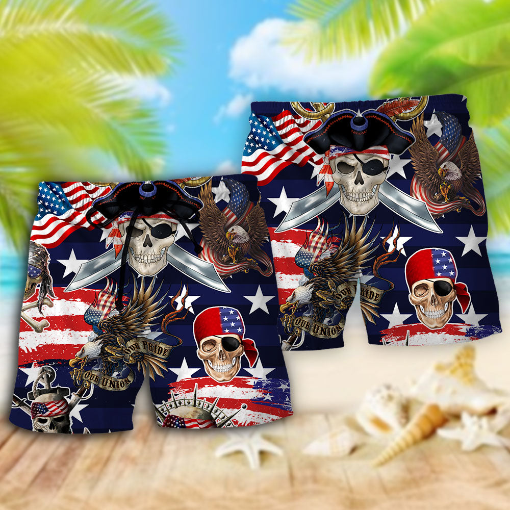 Pirate Skeleton USA Independence Day – Beach Short