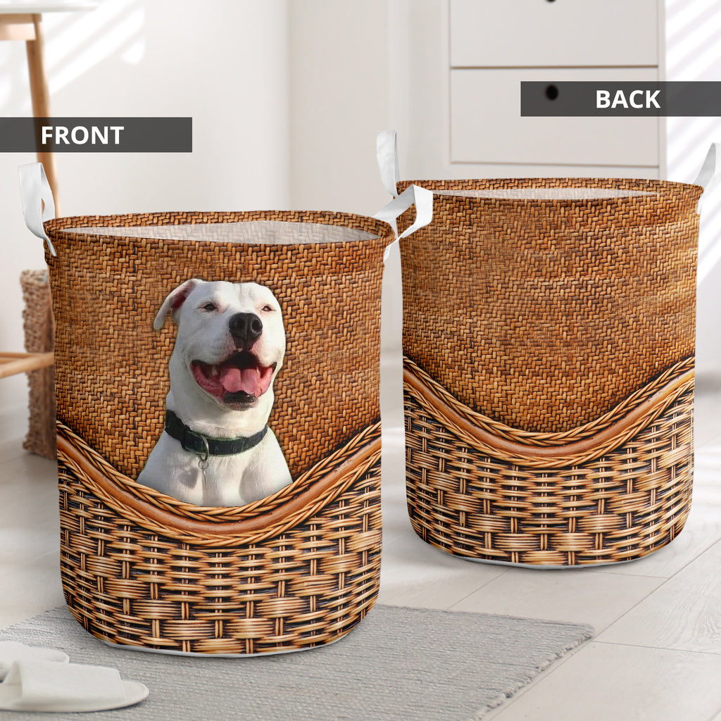 Dog Pitbull Rattan Teaxture Style - Laundry Basket - Owls Matrix LTD