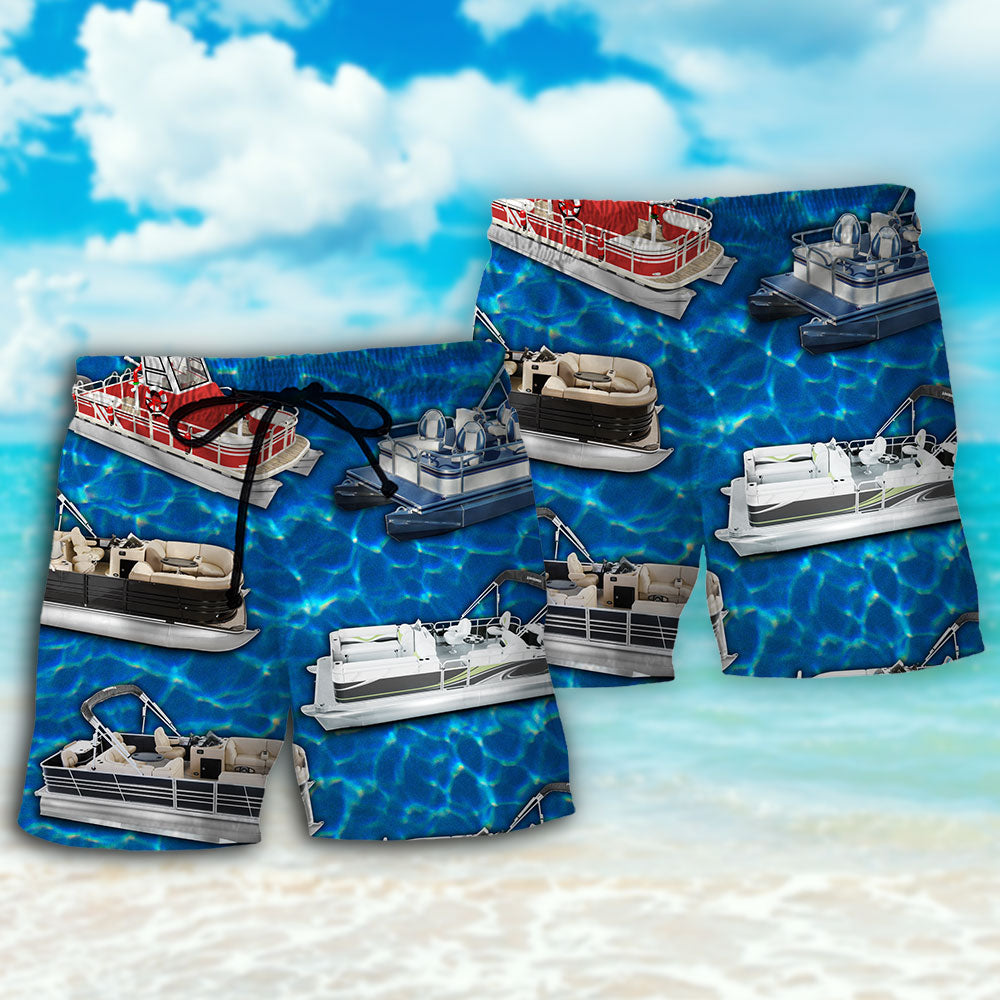 Pontoon Boat Blue Water Relaxing Art – Beach Short