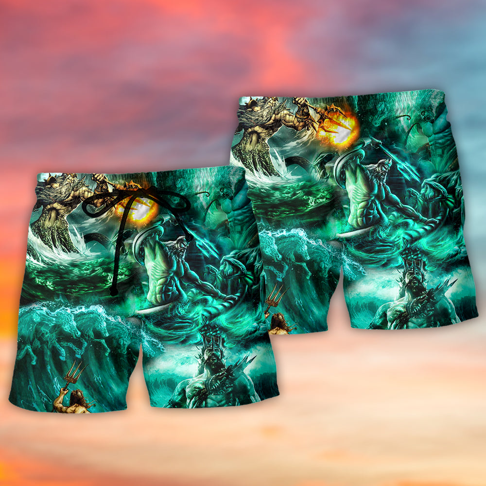 Mythic Sea God Ocean Power Art – Beach Short