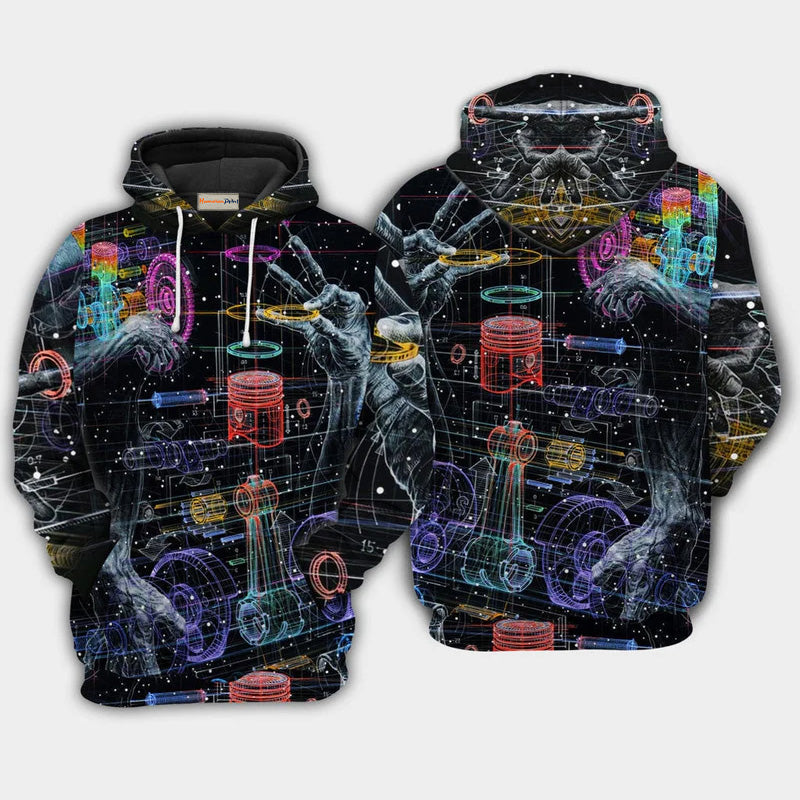 Powerful Engine Blueprint Art – 3D Hoodie